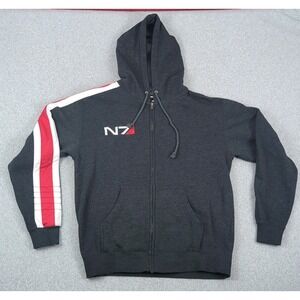 BioWare N7 Logo Mass Effect Full Zip Hoodie Gray Red White Men's S Normandy